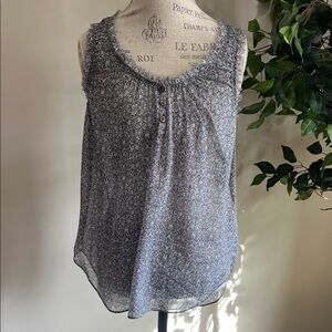 Armani Exchange Gray Flowy Patterned Sleeveless Sheer Blouse